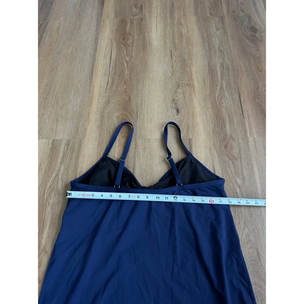 Lands End Navy Blue Ruched Tankini Top Swimwear‎ Size 18 Resort Wear underwire